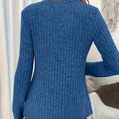 Womens Long Sleeves Ribbed Knit Tunic Shirts V Neck Button Down Tops Casual Tee Shirt Blouses