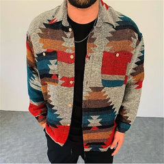 Velvet Padded Shirt 3D Digital Printing Geometric Lapel